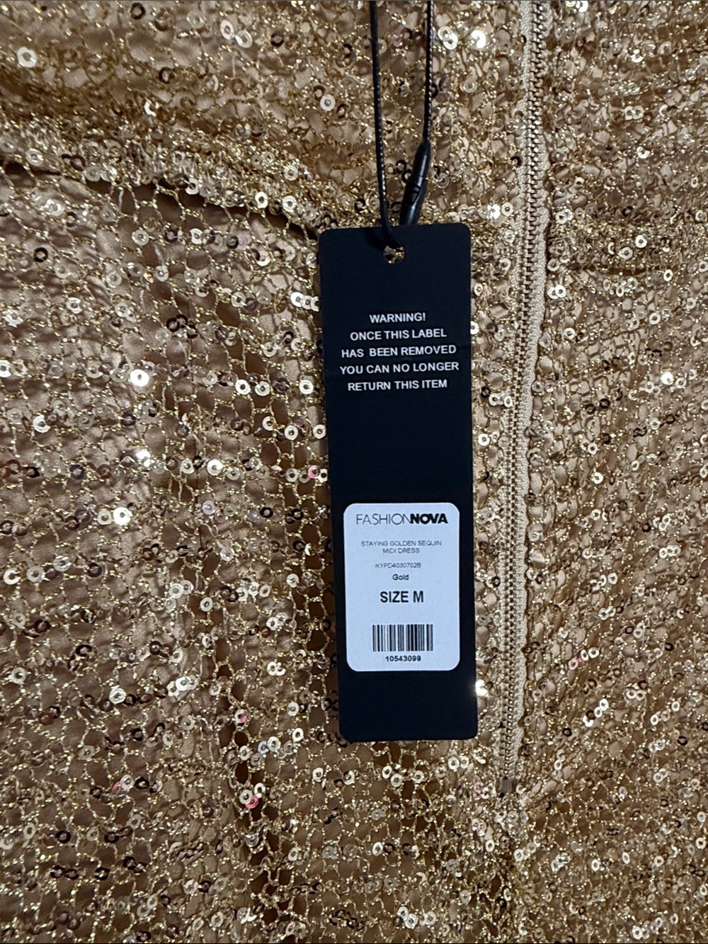 Fashion Nova Gold Strapless Sequin Draped Bodycon Dress - Picture 4 of 4